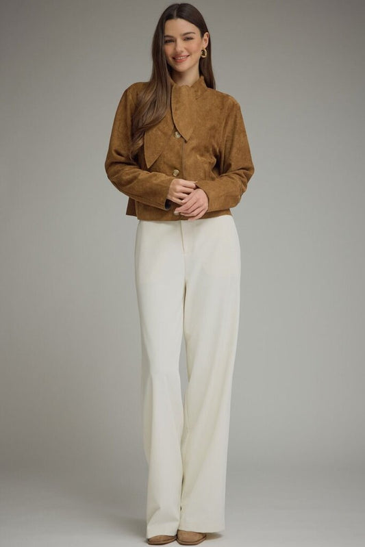 Faux Suede Collar Detail Jacket