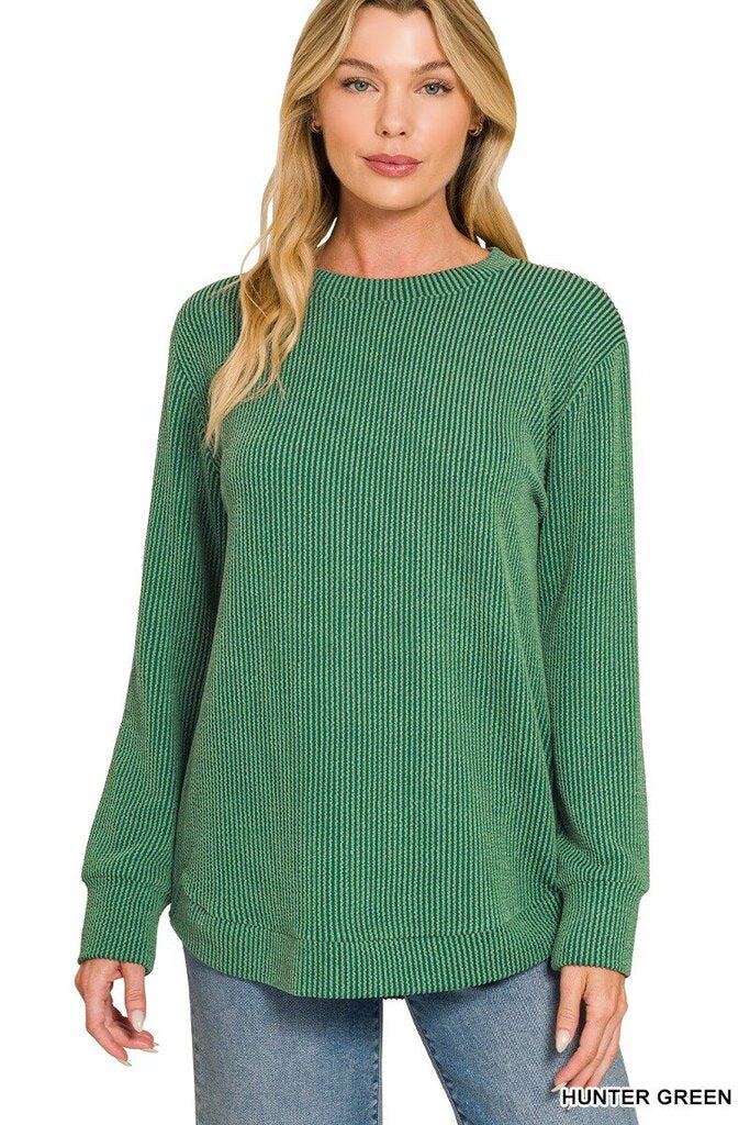 Ribbed Long Sleeve Top GREEN