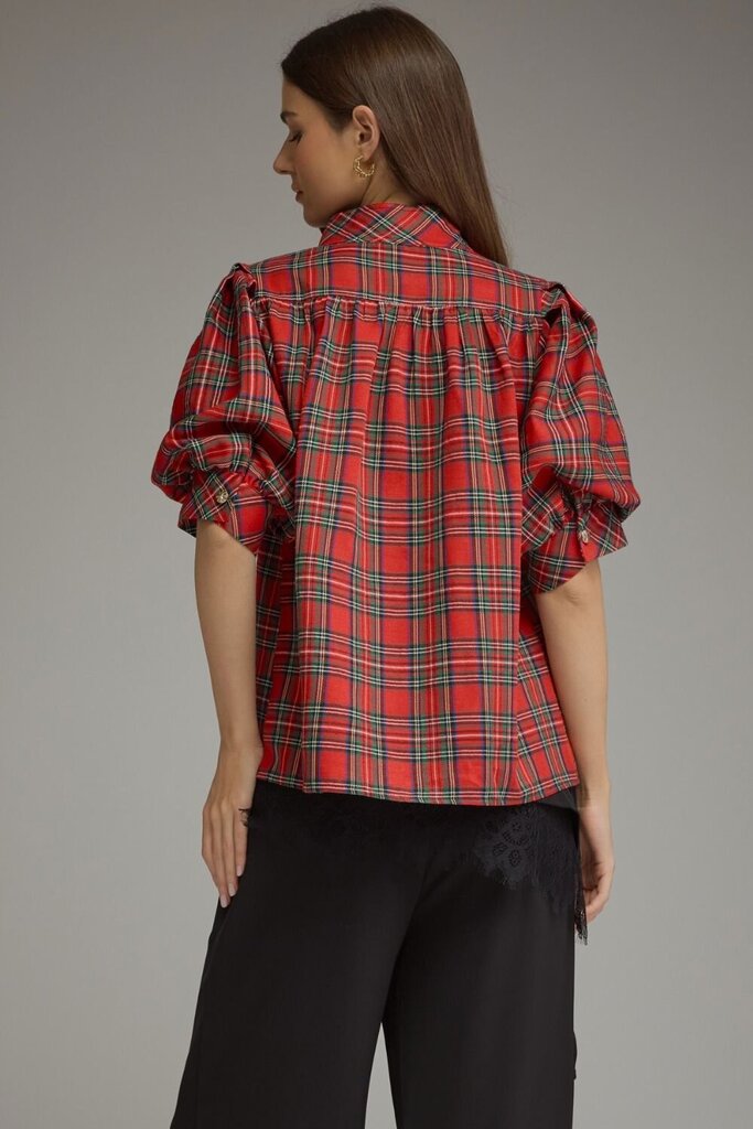 Plaid Puff Sleeve Holiday Top