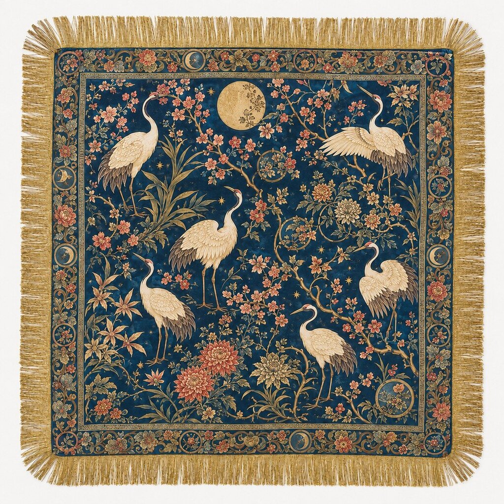 Botanical Single Side Print Fringed Scarf