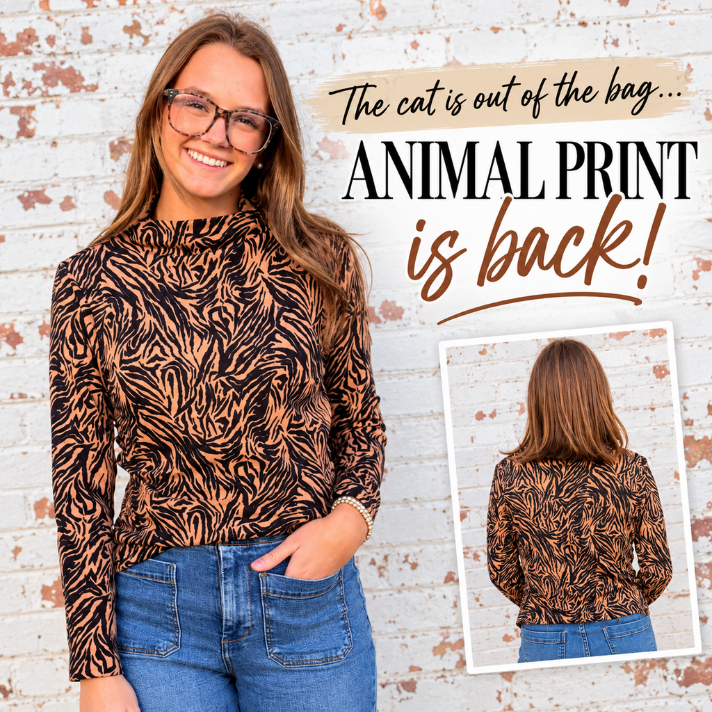 Animal Print Mock Neck Top