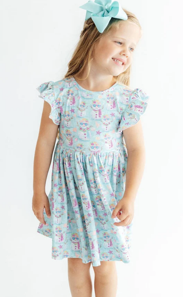 Frosty in Paradise Flutter Sleeve Twirl Dress