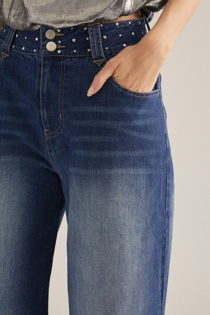 Rhinestone Detail Denim Pant
