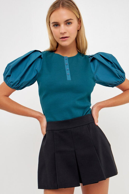 Teal Short Puff Sleeve Henley top ($20.00 at Checkout)