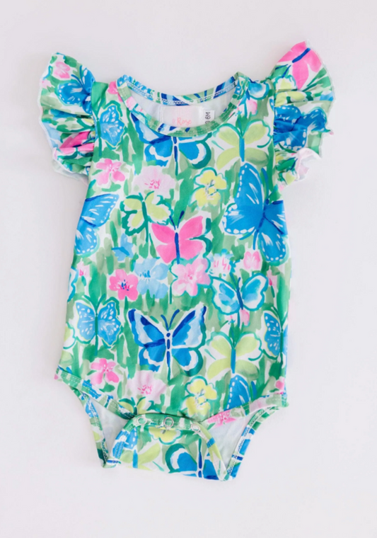 Watercolor Butterflies S/S Flutter Bodysuit