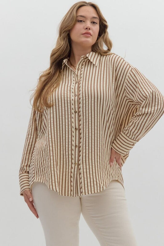 Textured Stripe Button Down Curvy