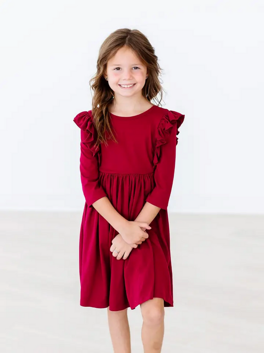 Burgundy L/S Twirl Dress