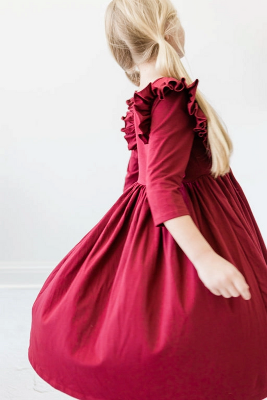 Burgundy L/S Twirl Dress