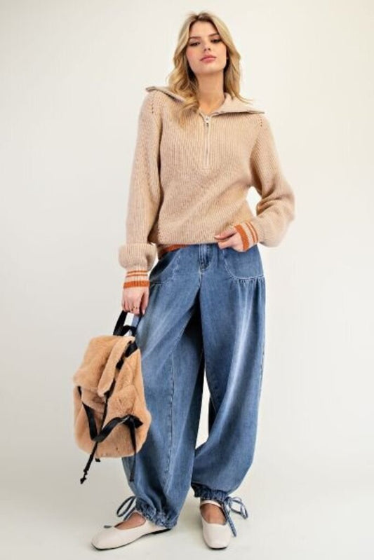 Khaki Sweater top with orange trim (50% OFF at Checkout)