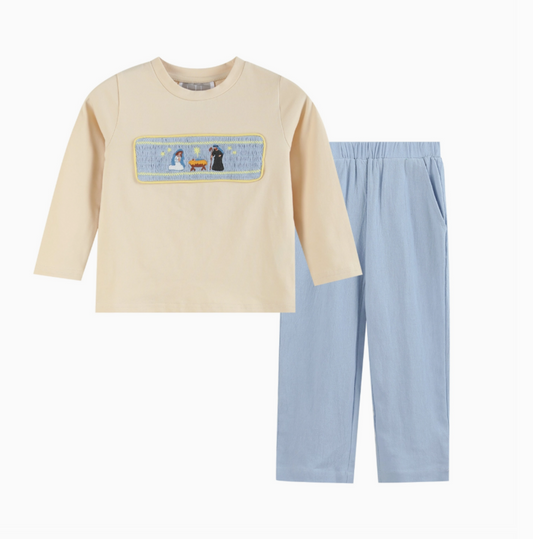 Nativity Smocked Shirt & Pants Set