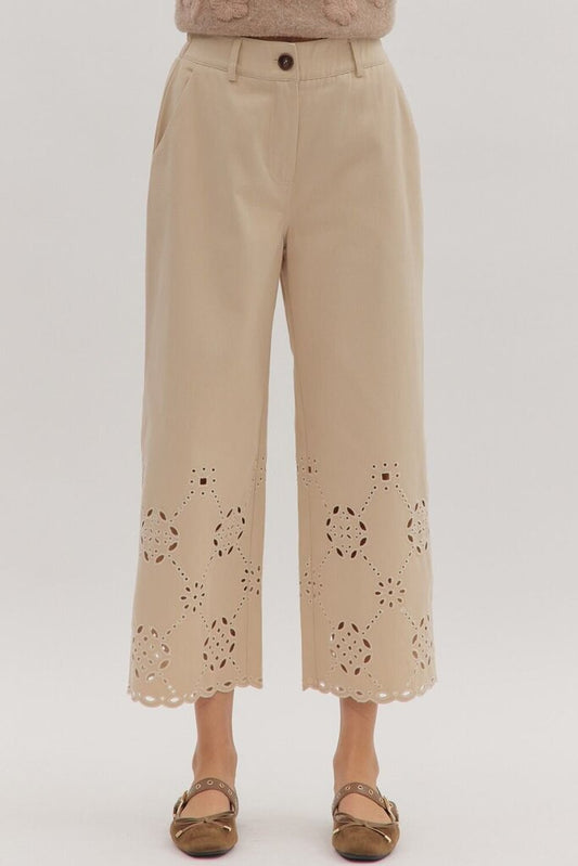 Eyelet Cut Out Straight Leg Pants