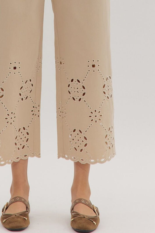 Eyelet Cut Out Straight Leg Pants