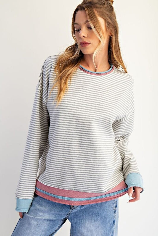 Terry Stripe Pullover (20% OFF at Checkout)