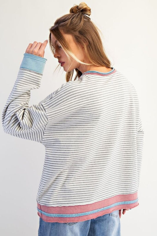 Terry Stripe Pullover (20% OFF at Checkout)
