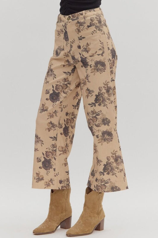 Taupe Floral Cropped Pant