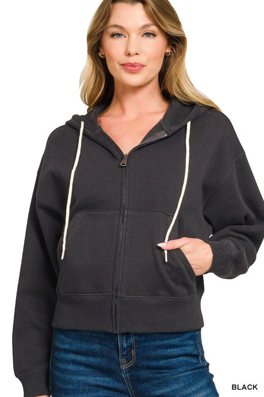 Fleece Cropped Hoodie BLACK (50% OFF at Checkout)
