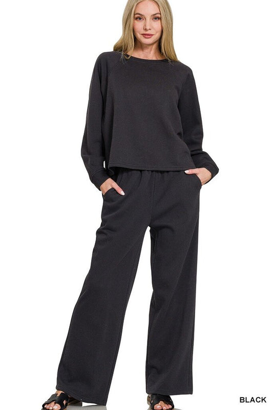 Fleece Raglan Pullover Set BLACK