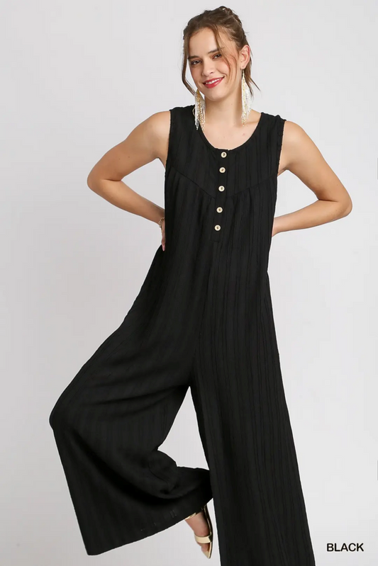 Black Front Button Jumpsuit