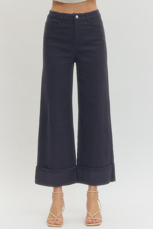 Navy Mid-Rise Cuffed Ankle Pant