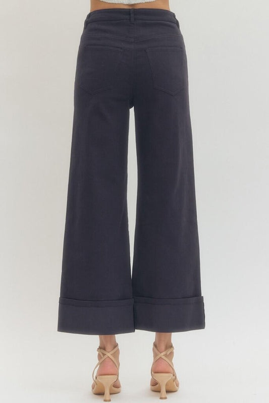 Navy Mid-Rise Cuffed Ankle Pant