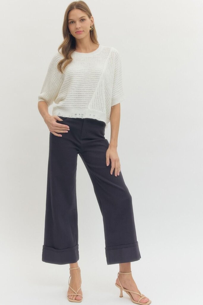 Navy Mid-Rise Cuffed Ankle Pant