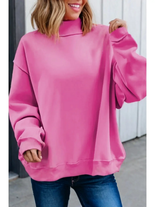 Oversize Mock Neck Pink Sweatshirt