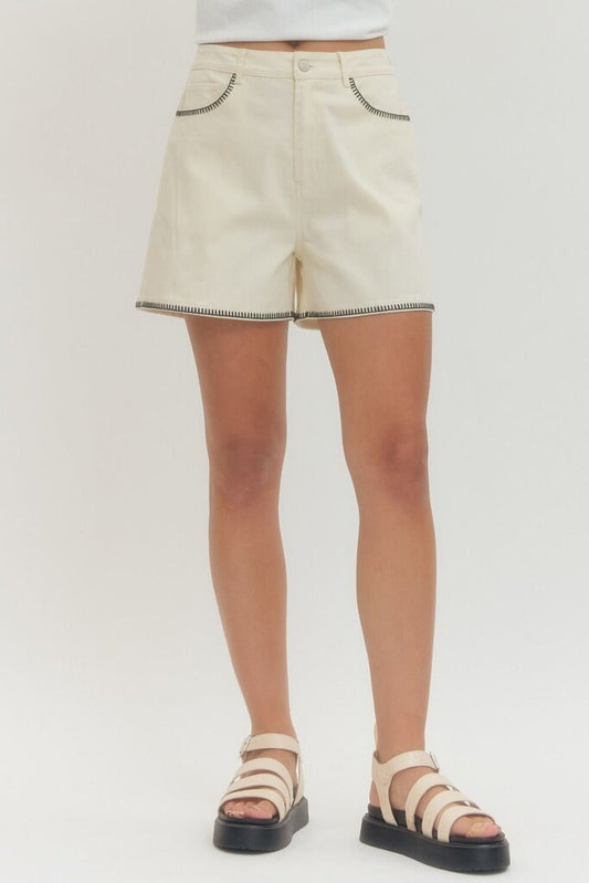 Woven Shorts with Stitch Detail