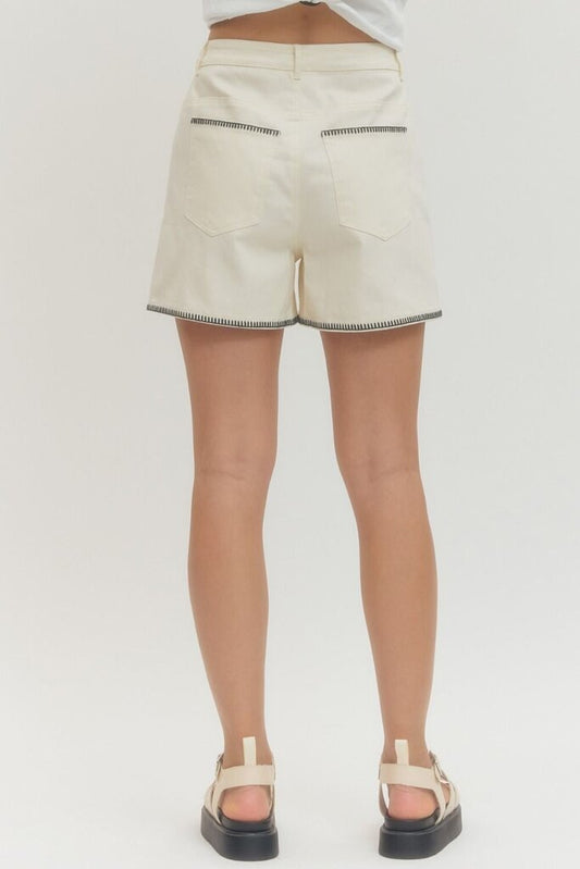 Woven Shorts with Stitch Detail