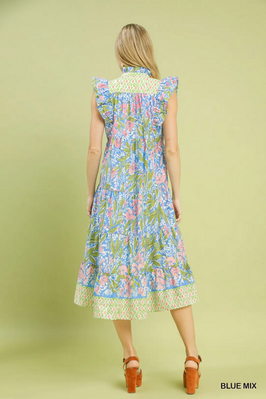 Printed Midi Dress With Contrast Binding Details