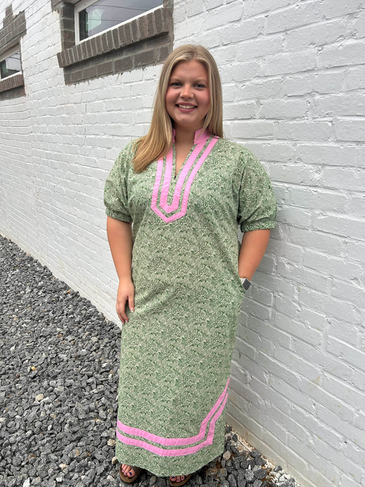 Green Floral Print Midi Dress