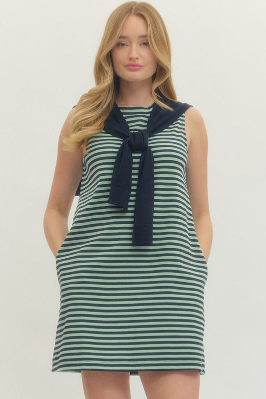 Striped Mini w/ Neckline Scarf Detail