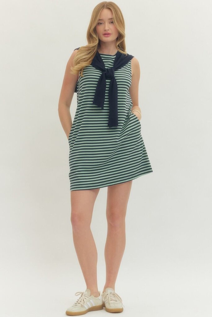 Striped Mini w/ Neckline Scarf Detail