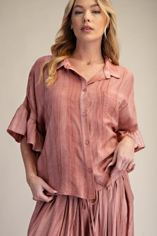 Top with ruffle sleeve and tie sides