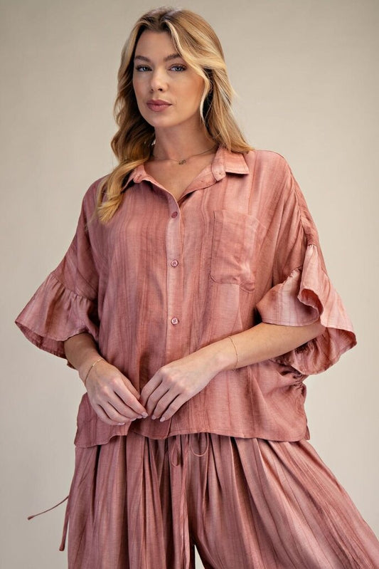 Top with ruffle sleeve and tie sides