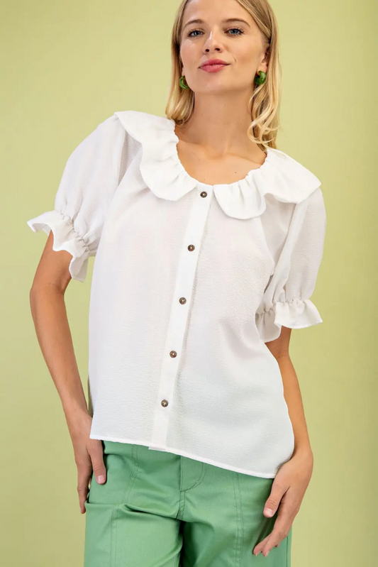 Button Up Top with Frilled Collar and Sleeves