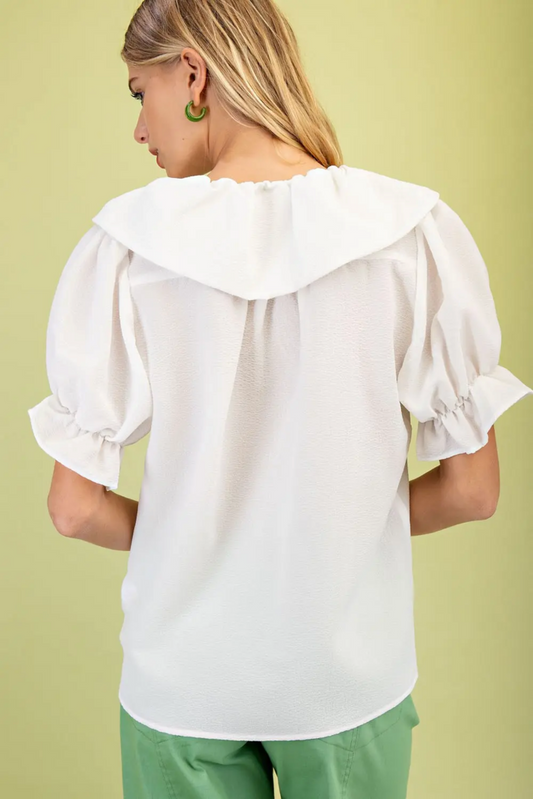 Button Up Top with Frilled Collar and Sleeves
