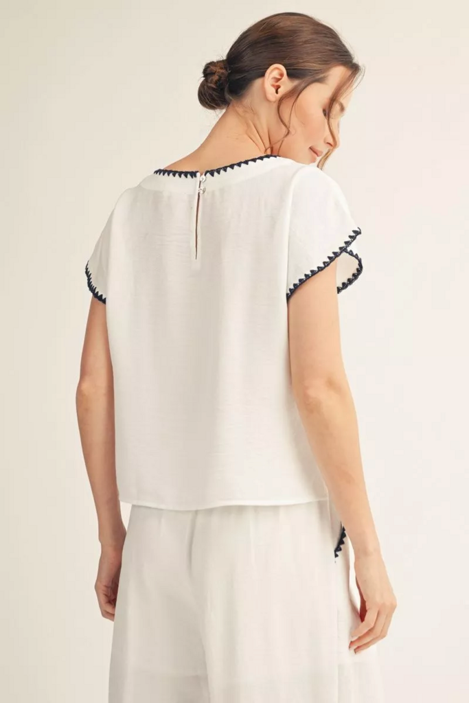 Drop Shoulder Top w/ Scallop Embroidered Edge Detail
