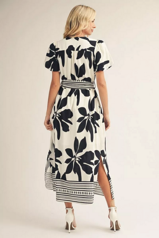 Short Puff Slv. Tropical Middi Dress