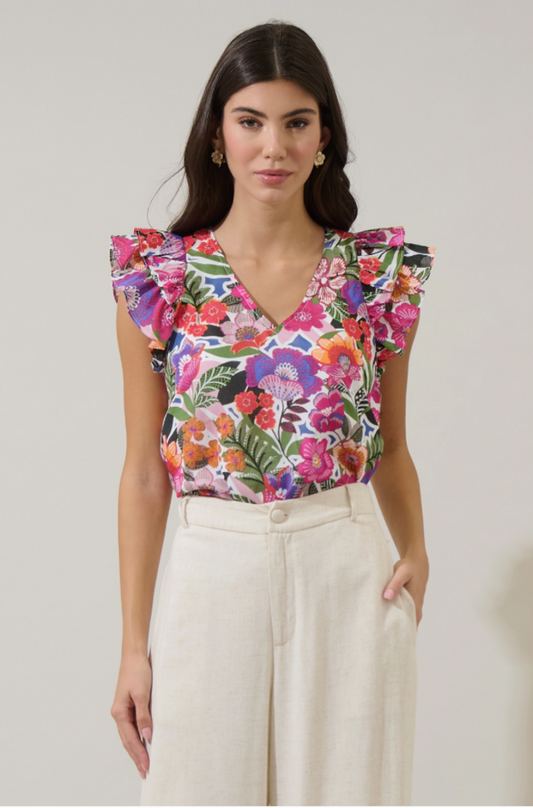 Rendal Floral Tiffy Ruffle Top