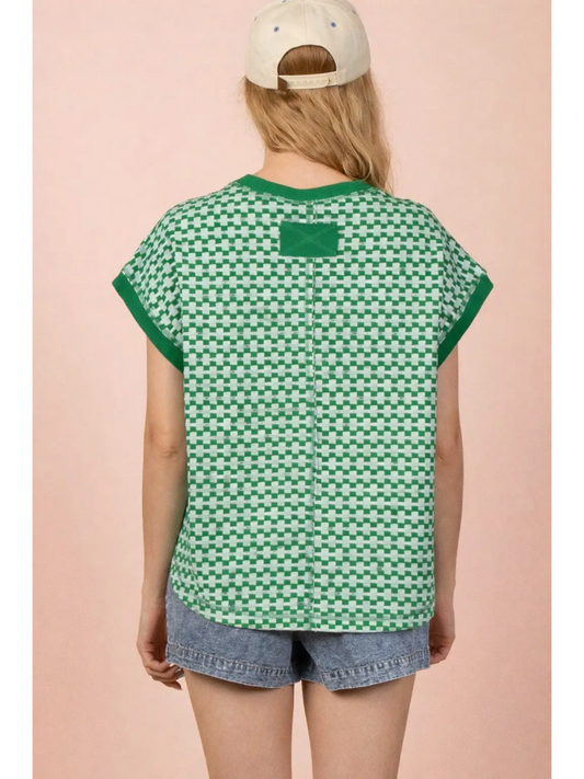 Textured Green Knit Casual Top