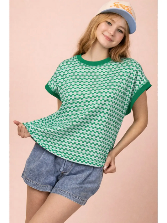 Textured Green Knit Casual Top