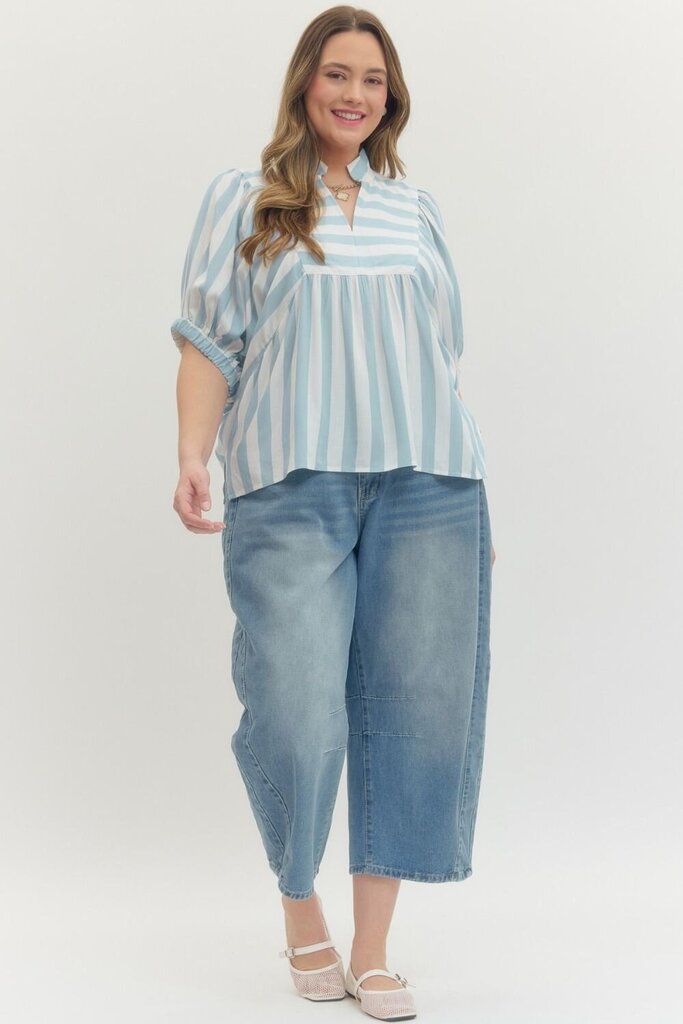 Stripe Batwing Top with V-Neck Detail Curvy