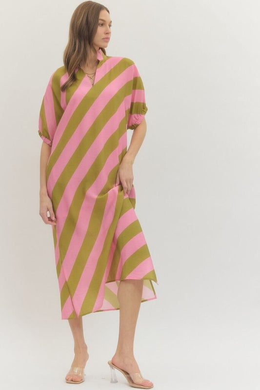 Diagonal Stripe Dolman Sleeve Middi Dress