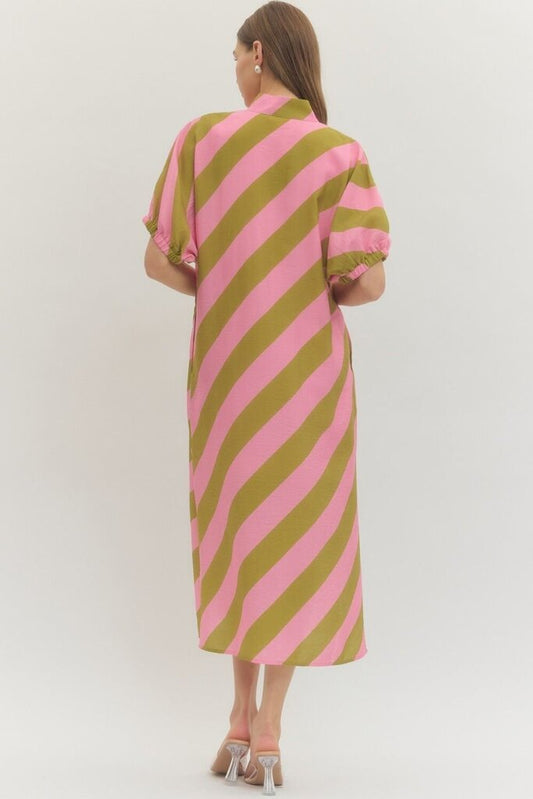 Diagonal Stripe Dolman Sleeve Middi Dress