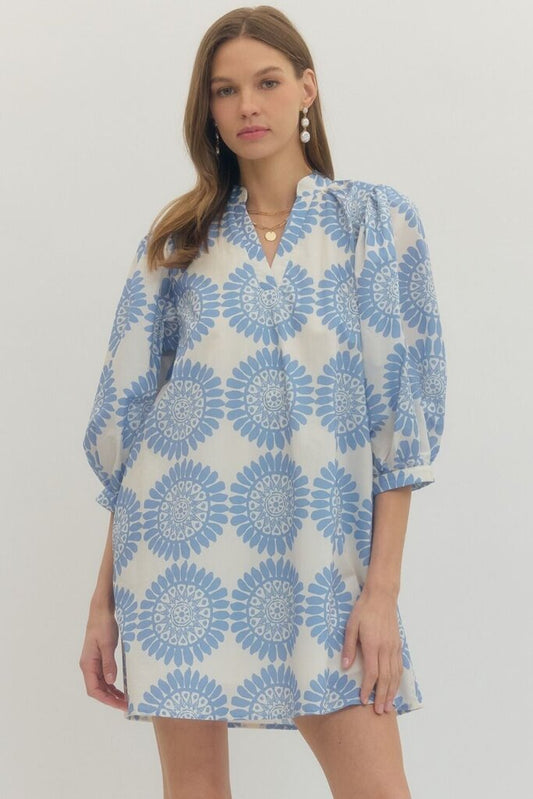 Medallion Print Puff Sleeve Mini Dress