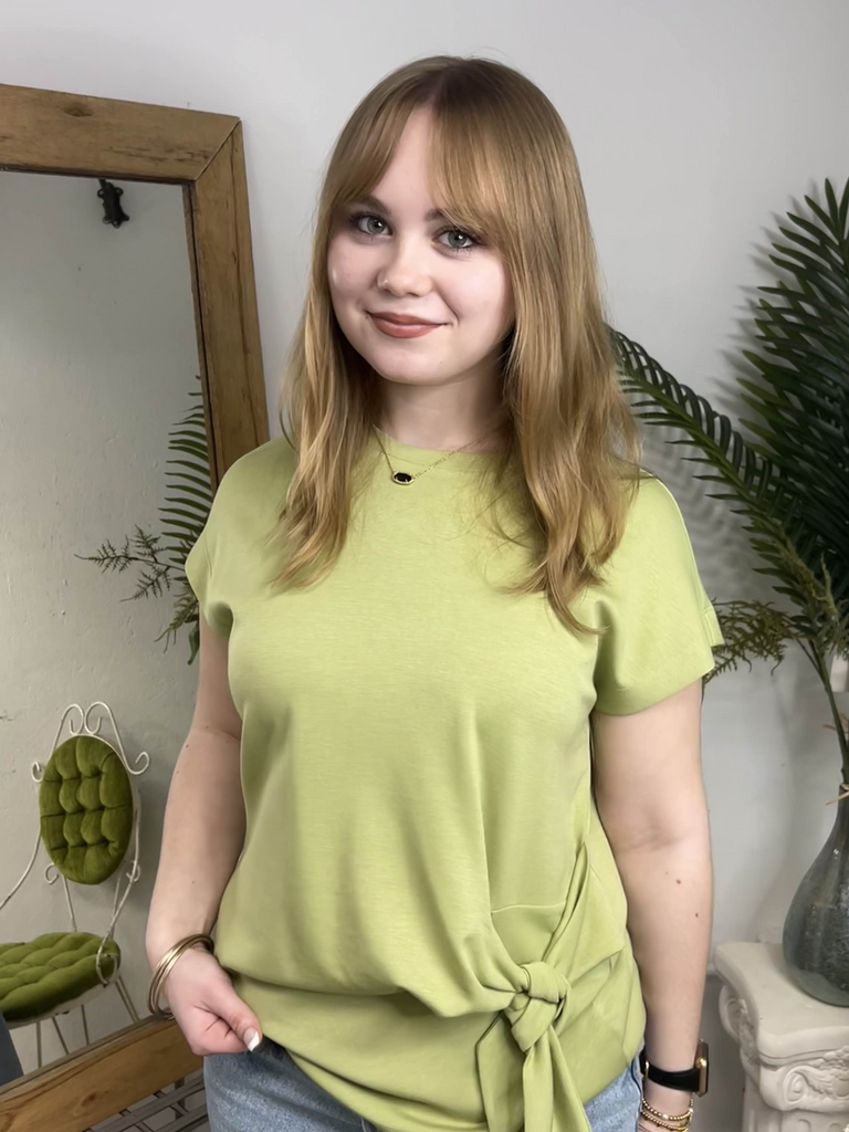 Side Tie Cap Sleeve Matcha Top