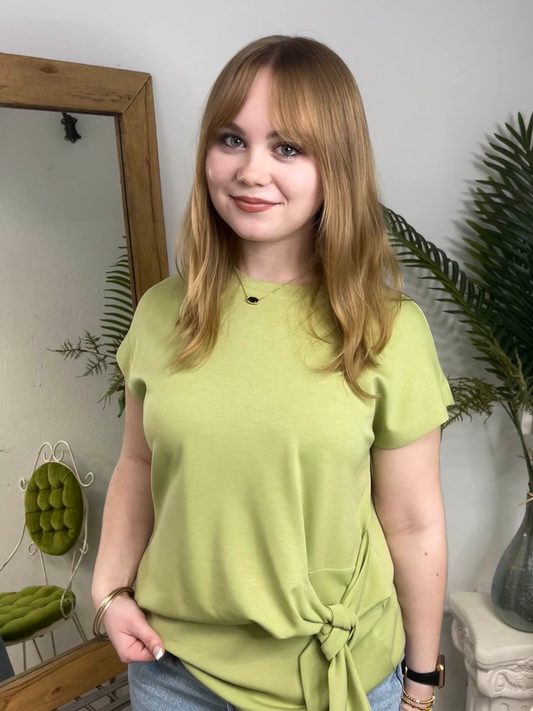 Side Tie Cap Sleeve Matcha Top