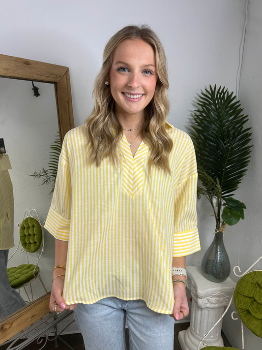 Yellow Striped V-Neck Pullover