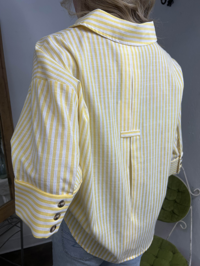 Yellow Striped V-Neck Pullover