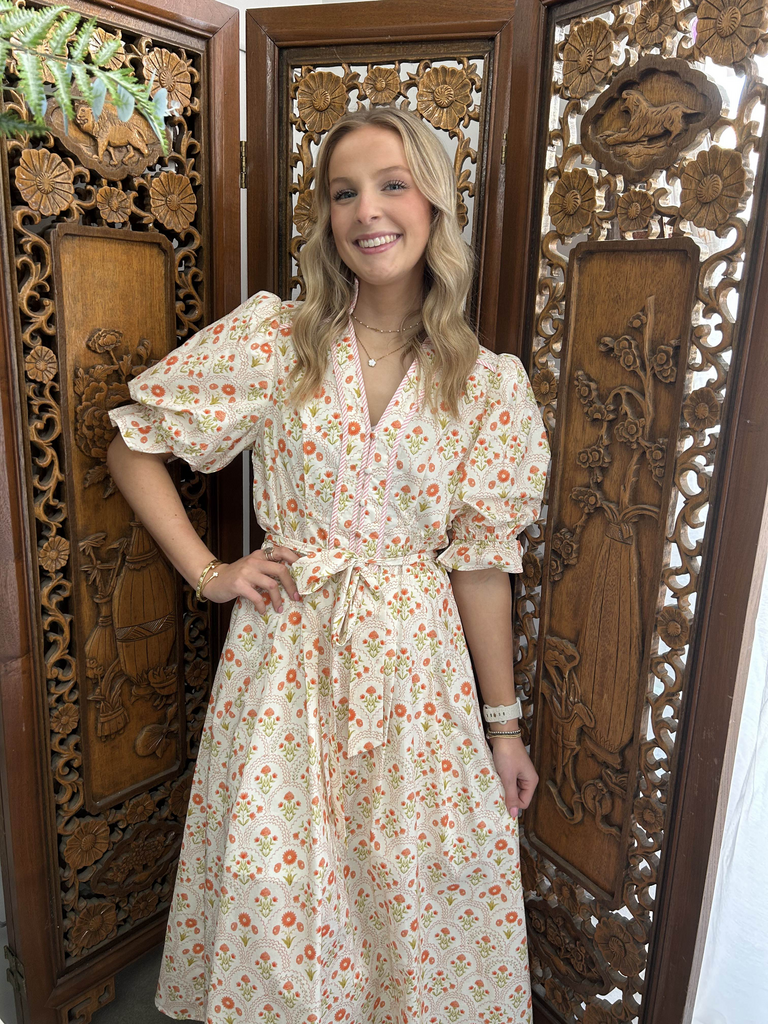 3 Button V-Neck Midi w/ Contrast Hem